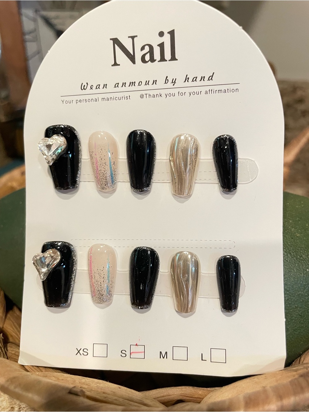 Black & Silver Press-On Nail Set with Accent Hearts - Women Accessories - Picture 2 of 2